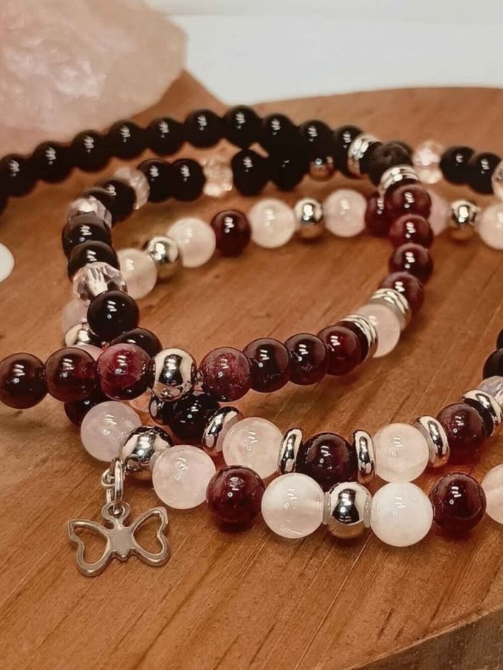 Love & Passion 3-Piece Gemstone Stack Garnet Rose Quartz
